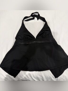 Motherhood Black Halter Swim Top with Decorative Waistband